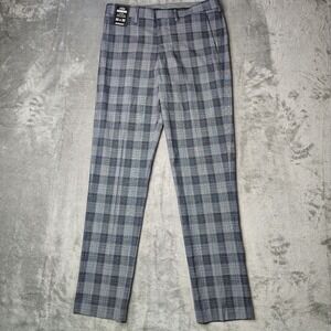 Murano Evan Extra Slim Fit Dress Pants Mens 30x32 Plaid Flat Front Tapered‎ Leg